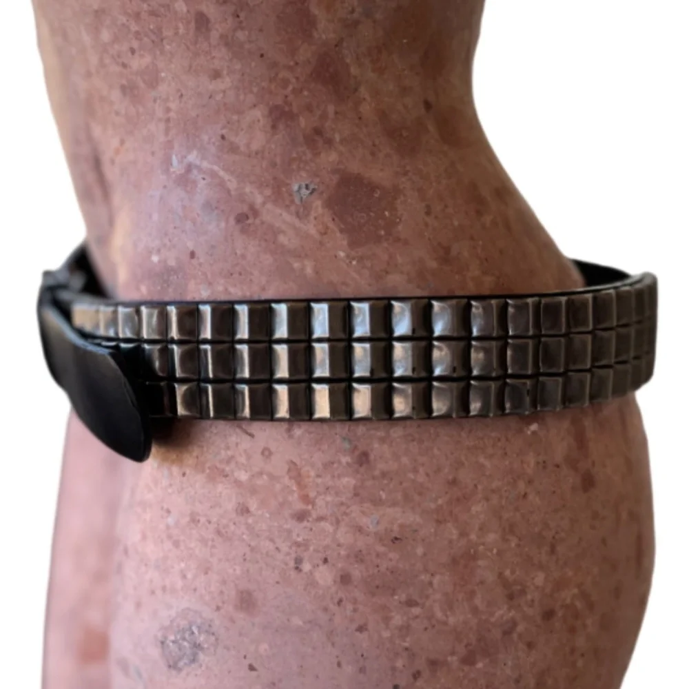 Black Manmade Grunge Style Leather Studded Belt